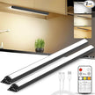 Under Cabinet Lighting Wireless, 2400mAh Rechargeable Cabinet Light, Battery Operated, Magnetic, Stick on, 106 LED 3-Color Shelf Lights, dimmable, with Remote Control(Black, 2-Pack, 12.2 inch