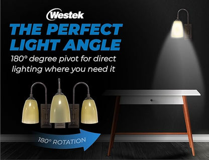 Westek LED Battery Operated Wall Sconce, 2 Pack - 4 Hour Auto Shut-Off Wireless Wall Sconce, 100 Lumens - Easy Install Battery Powered Sconce Light - Plastic with Bronze Finish