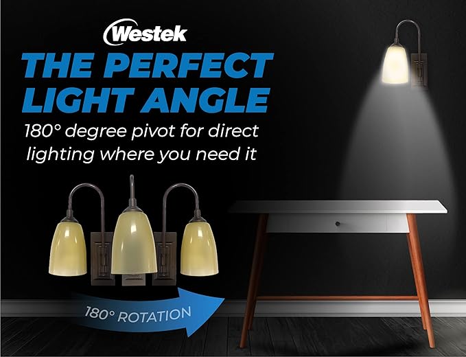 Westek LED Battery Operated Wall Sconce, 2 Pack - 4 Hour Auto Shut-Off Wireless Wall Sconce, 100 Lumens - Easy Install Battery Powered Sconce Light - Plastic with Bronze Finish