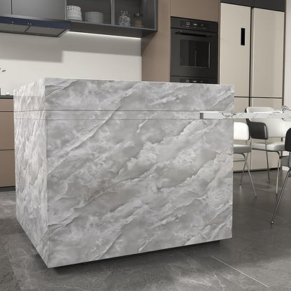 JSEVEM 24"×354" Large Wide Thick Grey White Cloud Pattern Marble Wallpaper Peel and Stick Waterproof Glossy Textured Gray White Marble Contact Paper Removable Wall Tile Sticker for Bedroom Living Room