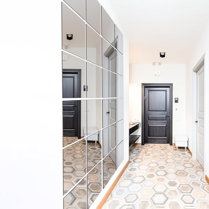 Home Gym Mirror Tiles for Wall, 12"x12"x12PCS Full Length Home Gym Workout Mirror for Garage, Bedroom, Living Room, Over The Door
