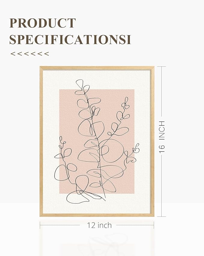 InSimSea Framed Canvas Wall Art Prints, Wall Art for Living Room Bedroom, Beige Abstract Plants Botanical Floral Line Painting Decor, Classic Retro Farmhouse Wall Shelf Decor, 12x16inch