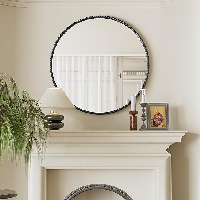 PROHOMEWARE Black Round Bathroom Mirrors, 36 inch Circle Wall Mounted Hanging Mirror for Entryway, Living Room, Hallway, Bathroom, Bedroom