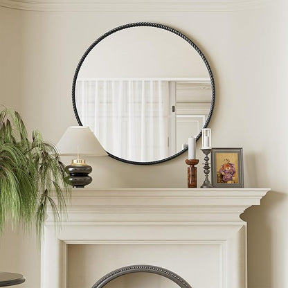 PROHOMEWARE Black Round Bathroom Mirrors, 36 inch Circle Wall Mounted Hanging Mirror for Entryway, Living Room, Hallway, Bathroom, Bedroom