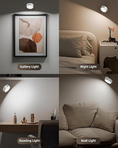 EZVALO LED Wall Mounted Light, 3000mAh Rechargeable Cordless Wall Sconce, Dimmable with Remote & Touch Control, 3 Color Temps, 360° Rotatable for Bedroom, Bedside, Reading(White, 2Pack)