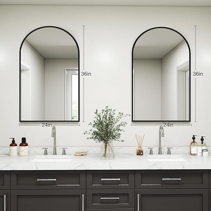 DUMOS Black Metal Arch Vanity Rounded Rectangle Bathroom Mirrors for Over Sink Wall, 24x37 Inch Large Matte Mirror, Modern Decorative for Restroom, Farmhouse