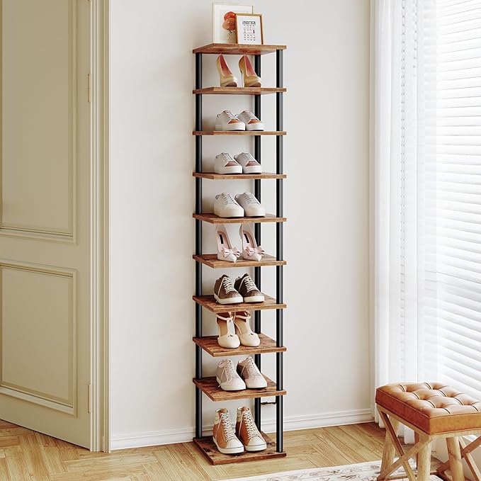 HOOBRO Vertical Shoe Rack, 10-Tier Narrow Shoe Shelf, Shoe Storage Organizer for Small Space, 11