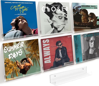6 Pack 12Inch Vinyl Wall Mount Shelves, Crystal-Clear Acrylic Floating Wall Shelves, Vinyl Holder, Record Storage, Wall Display, Magazine Holder, Album Display