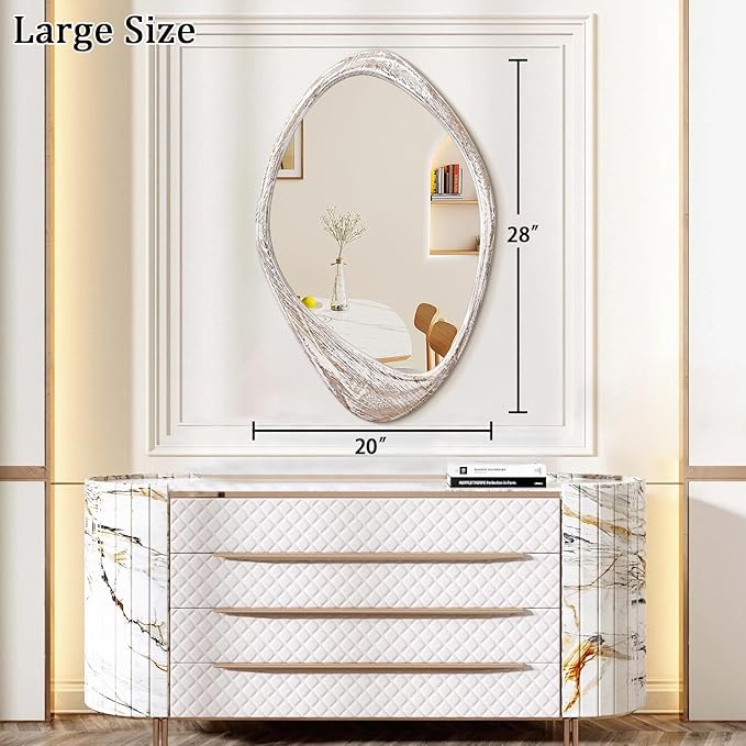 AAZZKANG Irregular Wooden Wall Mirror 28"x20" Large Asymmetrical Decorative Rustic Mirrors for Bedroom Living Room Entryway