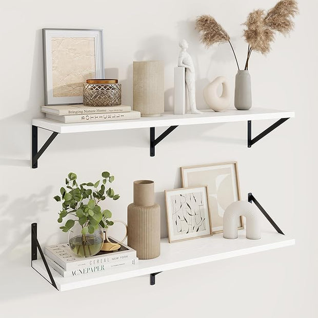 Axeman Deep Floating Shelves | 36 Inch White Wall Shelves Set of 2 | 10 Inch Deep Wood Floating Shelves for Wall | 36" W x 10" D White Shelves for Living Room Bathroom Kitchen