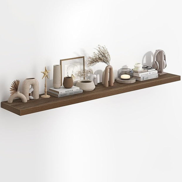 Fun Memories 72 Inch Long Floating Shelves for Wall, 72x9.3 Large Floating Shelf for Bedroom, Kitchen, Bathroom, Wall Mounted Rustic Wood Shelves with Invisible Bracket for Books, Decor, Walnut