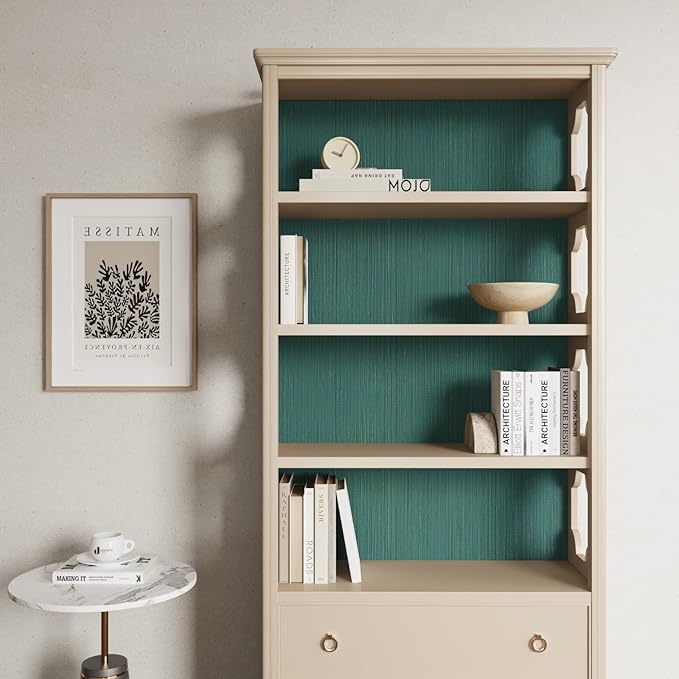 CRE8TIVE Teal Green Grasscloth Textured Wallpaper - Stick & Peel Faux Grasscloth Contact Paper for Walls - Self-Adhesive Linen Fabric Removable Wallpaper - 12"x354"