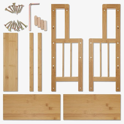 Navaris Bamboo Rack Organizer Shelf - 3-Tier Adjustable Shelves for Spice Storage Kitchen Pantry Bathroom Counter - 16.3" Wide x 19.5" High x 7" Deep