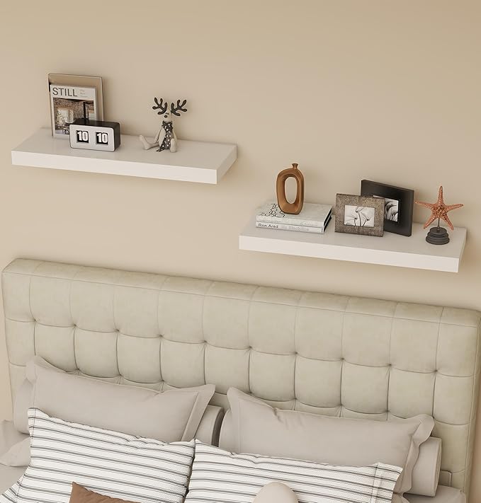 Vervida® White Floating Shelves Bathroom 2 Set of 24 W x 7.9