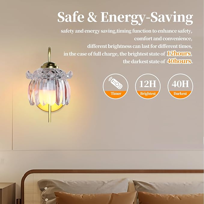 GEEZO Vintage Battery Operated Wall Sconce, with Rechargeable Battery Powered Wall Light with Remote Control for Bedside Bedroom