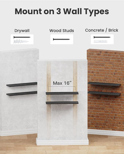 AMADA HOMEFURNISHING Floating Shelves Wall Mounted, 24 x 7 Inch Wall Shelves for Bathroom, Bedroom, Living Room, Black Shelves Set of 2 | Wall Shelves, for Bathroom, Bedroom, Living Room, Shelves