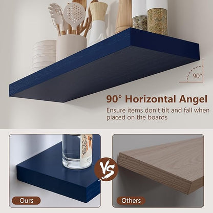 fuqing Dark Blue Floating Shelves | 24 Inch Floating Shelves for Wall Set of 2 | 24" W x 6.7" D x 1.4" H Blue Shelves for Bathroom Living Room Bedroom Kitchen