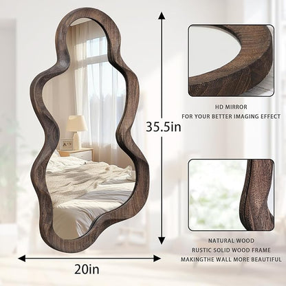 Asymmetrical Cloud Mirror - Irregular Wood Frame, Modern Artistic Wall Mirror, Decorative for Bathroom, Living Room, Bedroom, Entryway & Hallway - 90x50cm
