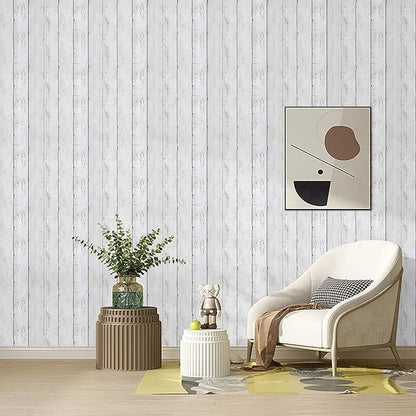 White Gray Wood Wallpaper 17.71" X 511" Peel and Stick Removable Decorative Vintage Wood Grey Plank Wall Paper Self-Adhesive Interior Vinyl Film Shiplap for Home Decoration