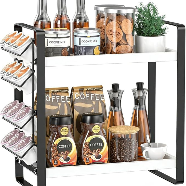 LEMIKKLE Coffee Station Organizer for Counter, Coffee Pods Holder Storage, Wooden Kitchen Counter Shelf, (WHITE)