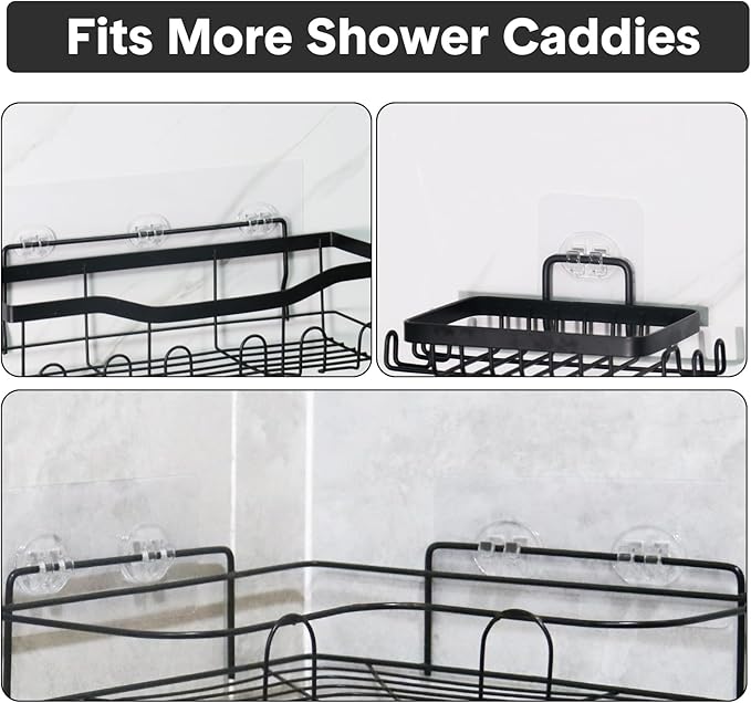 Lsnisni 8 Pack Shower Caddy Adhesive Replacement, Strong Adhesive Double Hooks for Shower Shelf, Waterproof Adhesive Hooks, No Drilling, for Bathroom Shelves, Kitchen Racks and Soap Holder