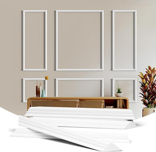 TONGMO 6-Frame Premade Accent Wall Molding Kit, Ready-to-Assemble Wainscoting Panels, Pre-Cut Chair Rail Moulding Trim for Home Décor (6-Frame Style 2)