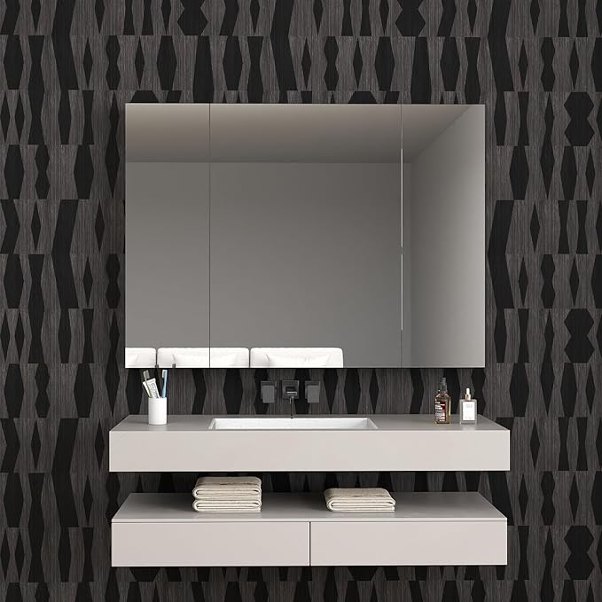Timeet Peel and Stick Wallpaper Black Wallpaper Modern Black Contact Paper Self-Adhesive Geometric Removable Wall Paper for Living Room Bedroom Wall Decor Vinyl 17.7 