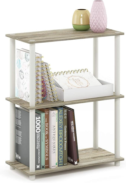 Furinno TURN-N-TUBE Storage Shelves, 3-Tier Book Shelf, Corner Shelf, Toolless Open Shelves, for Organization and Storage, Living Room, Garage, Home Office, Sonoma Oak