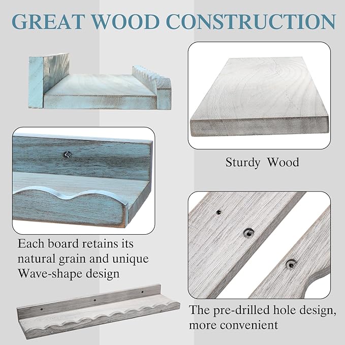 Suzile 2 Pcs Scalloped Shelves Wall Floating Shelves Set for Room, Bathroom, Bedroom, Cute Room Decor Aesthetic and Books, Toys, Photo Frames Storage(12