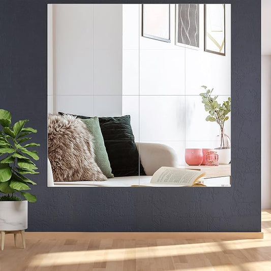 F2C Frameless Full Length Glass Flat Wall Mirror Tiles, 14'' x 14'' x 16PCS Set, Square Large Body Wall Mirror for Home, Living Room, Bathroom, Gym, Door¡­