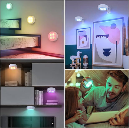 2Pcs Picture Lights for Wall, 13 Color RGB Magnetic Led Art Display Light for Picture Frame, Wireless Battery Operated Painting Light with Remote Control, Party Home Wall Decor Puck Lights, White