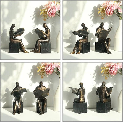 Lukitas Decorative Newspaper Reader Bookends, Heavy Duty Book Holder Non-Slip, Vintage Home Décor Accessories for Study Office Bookshelf, Bronze, Resin, 1Pair/2Piece 8''