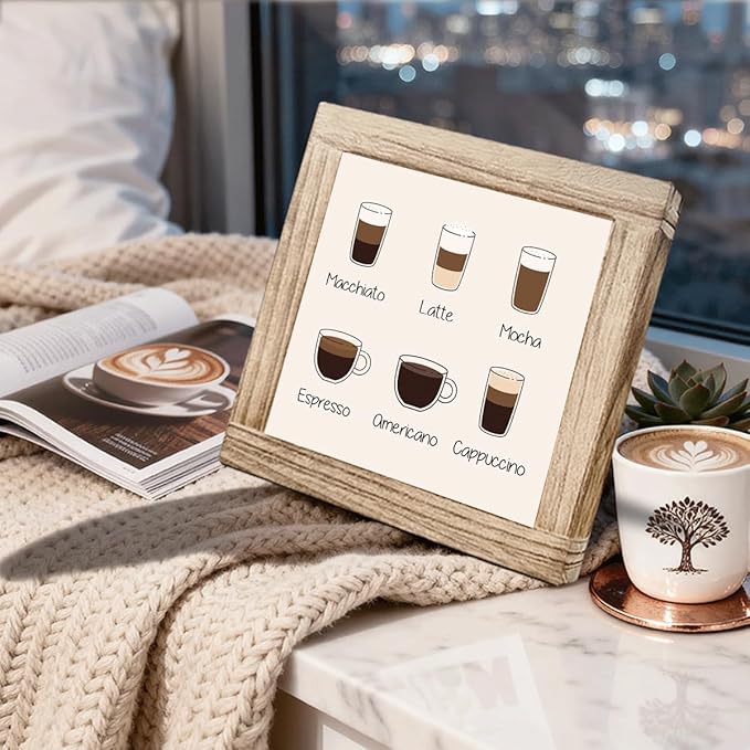 Coffee Bar Decor Sign Rustic Vintage Hanging Wall Art Decor Signs Handmade Wooden Coffees Plaque Coffee Sign for Bar Farmhouse Station Home Kitchen Office Ideal Gift for Coffees Lovers 5.9x5.9 inches