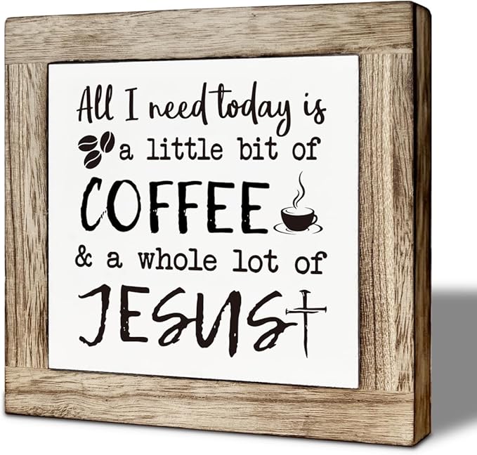 Coffee Bar Decoration, Rustic Wooden Art Sign, Bar Tabletop Shelf Accessories, Coffee Decorations for Cafe Bars, Rustic Funny Wooden Box Sign 5.9×5.9 inch