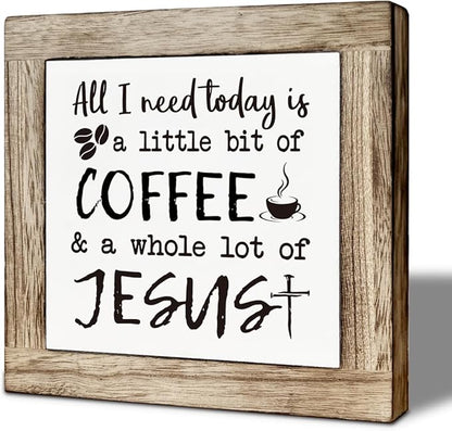 Coffee Bar Decoration, Rustic Wooden Art Sign, Bar Tabletop Shelf Accessories, Coffee Decorations for Cafe Bars, Rustic Funny Wooden Box Sign 5.9×5.9 inch