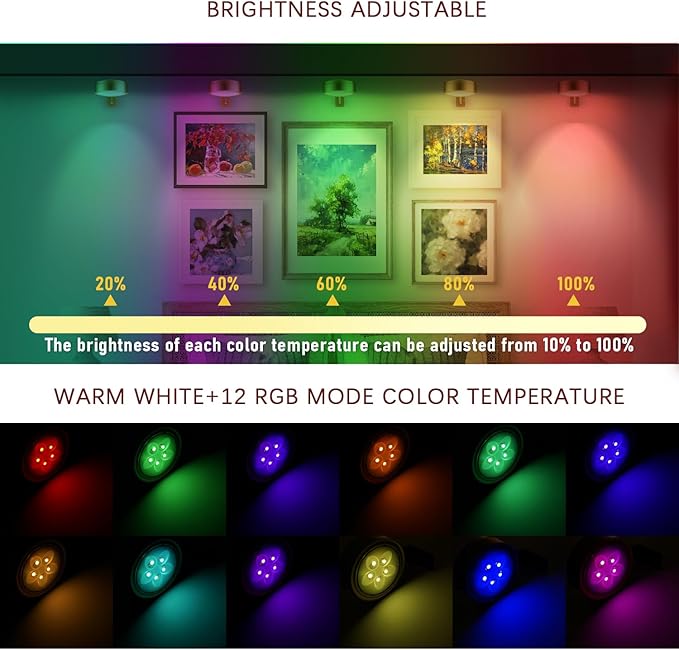 3 Pack Gold Picture Lights for Wall Battery Operated Rechargeable, 12 RGB Color Changing LED Wall Art Light, Magnetic Painting Light with Remote Control,Gallery Lights Photo Sconce for Frame