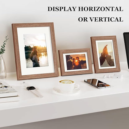 Picture Frames, Made of Real Glass and Wooden Frame, Gallery Photo Frames Set of 10 for Collage Wall Decor, Multi Sizes Including 8x10, 5x7, 4x6 for Mounting or Tabletop Display, Light Brown