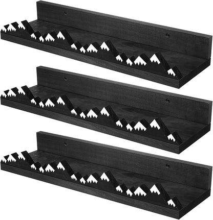 Wenqik 3 Pcs Snow Mountain Floating Shelves Wood Nursery Book Shelves Wall Mounted Rustic Floating Ledge for Kids Room(Dark Grey)