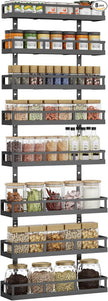 X-cosrack 8-Tier Adjustable Spice Rack – Wall-Mounted Space-Saving Organizer with Mixed Baskets, Large-Capacity Seasoning Holder for Kitchen & Pantry (Black)
