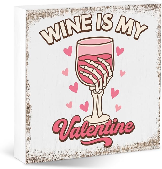 Valentines Coffee Desk Decor, Valentine's Day Gifts for Drink Lover Bar Station, Wine Is My Valentine Home Office Table Sign for Kitchen Shelf Tiered Tray, Cafe Tabletop Decoration to Couples