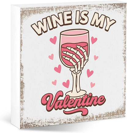 Valentines Coffee Desk Decor, Valentine's Day Gifts for Drink Lover Bar Station, Wine Is My Valentine Home Office Table Sign for Kitchen Shelf Tiered Tray, Cafe Tabletop Decoration to Couples
