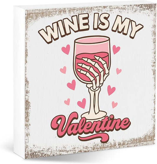 Valentines Coffee Desk Decor, Valentine's Day Gifts for Drink Lover Bar Station, Wine Is My Valentine Home Office Table Sign for Kitchen Shelf Tiered Tray, Cafe Tabletop Decoration to Couples