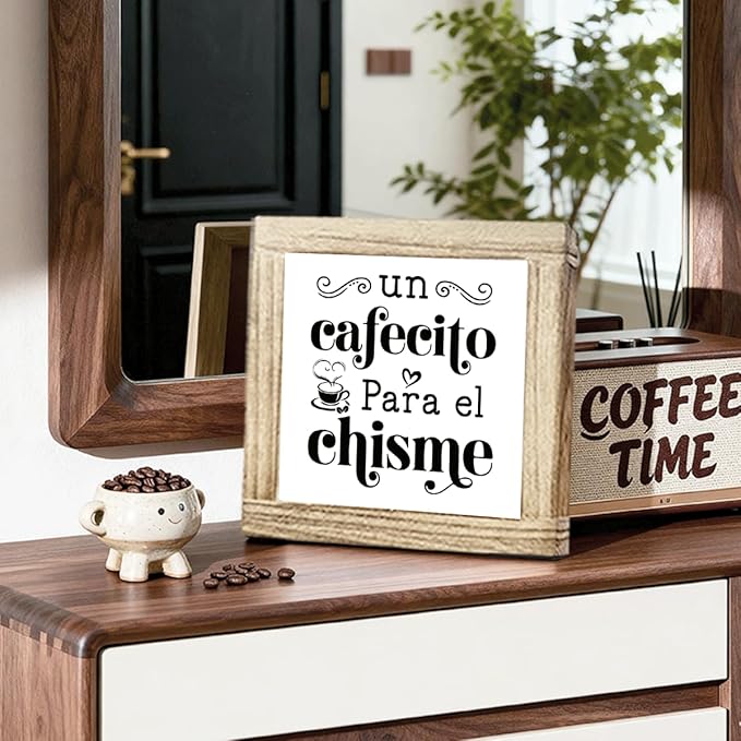 Wood Coffee Sign Un Cafecito Para El Chisme Spanish Coffees Plaque Handmade Rustic Wall Art For Office Kitchen Cafe Bar Square Wood Coffees Decor Sign Gift For Coffee Lover 5.9x5.9 Inch