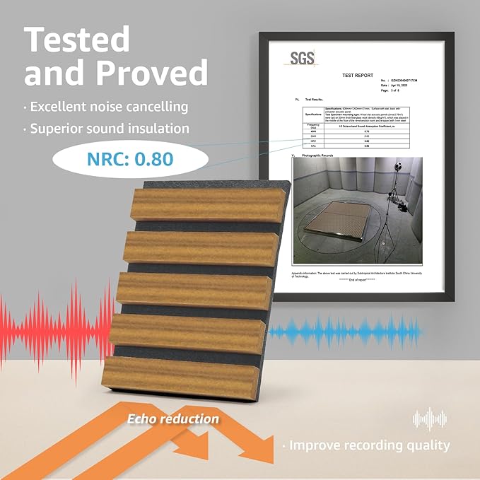Art3d 6-Pack Acoustic Wood Slat Wall Panels for Interior Decor, 3D Fluted Sound Absorbing Wood Paneling for Accent Wall Ceiling Kitchen Living Room Bedroom Office, 94.5 x 7.9 inch Warm Teak
