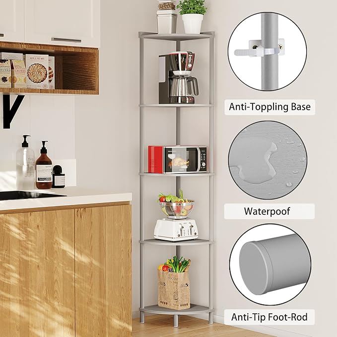 SUNMORY 5 Tier Corner Shelf Stand,Industrial 65