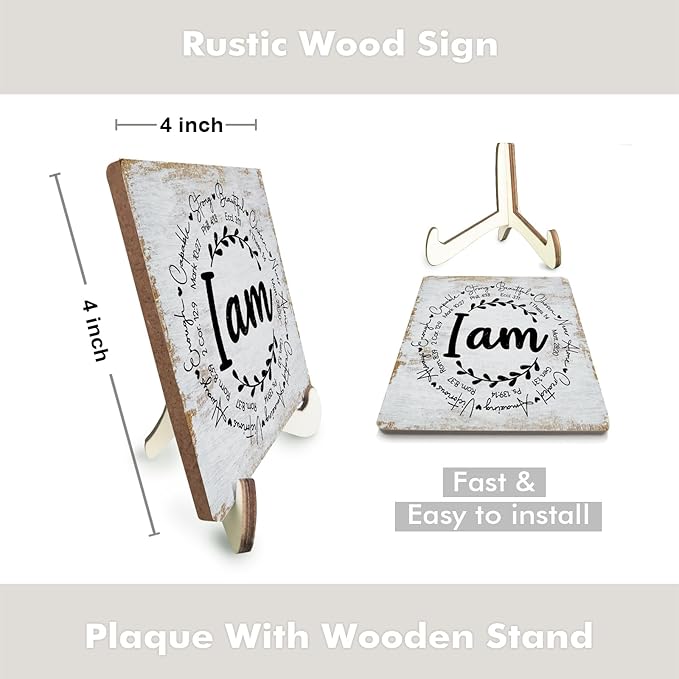 Inspirational Sign Rustic Desk Decor Decorative Christian Encouragement Religious Bible Verse Faith Decoration for Home Farmhouse Office Bathroom Table Shelf Counter Tiered Tray Plaque with Wood Stand