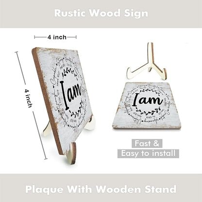 Inspirational Sign Rustic Desk Decor Decorative Christian Encouragement Religious Bible Verse Faith Decoration for Home Farmhouse Office Bathroom Table Shelf Counter Tiered Tray Plaque with Wood Stand