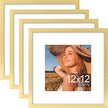Vittanly 12x12 Picture Frames Set of 4, Display Pictures 8x8 with Mat or 12x12 without Mat, Gallery Frame for Wall Display, Engineered Wood with Shatter Resistant Plexiglass, Gold