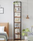Bookshelf Narrow Bookcase, Tall Storage Rack with Steel Frame, Display Standing Shelf Unit, Skinny Book Shelf for Study Living Room, Home Office, Industrial, 7-Tier Rustic Brown BC57701B