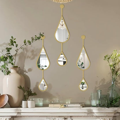 Gold Mirror Wall Decor Modern Tear Drop Shape Decorative Mirror for Bedroom Living Room entryway Hall Fireplace Boho Wall Mirror 3-Pack Mirrors Set